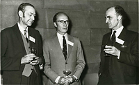 Reception for guests at Physiology Conference c.1958. (l-r) Prof. Anderson, Alan Docking OS, Prof. H.F. Atkinson - courtesy H.F. Atkinson Dental Museum.