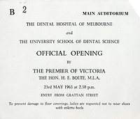 Invitation to official opening of Dental Hospital and Dental School, May 1963 - courtesy H.F. Atkinson Dental Museum.